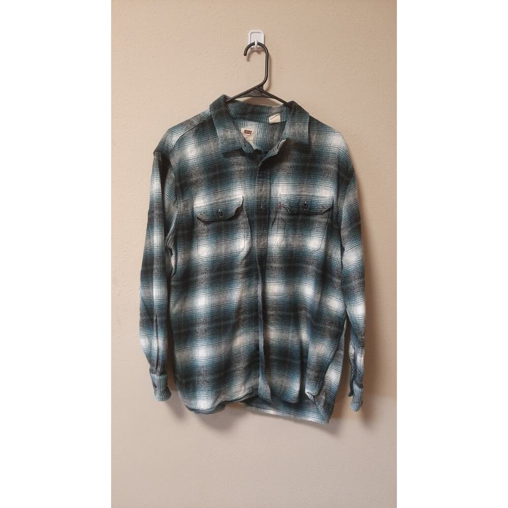 Levis Relaxed Shirt Flannel Jacket/Sweater Button Up Plaid Green